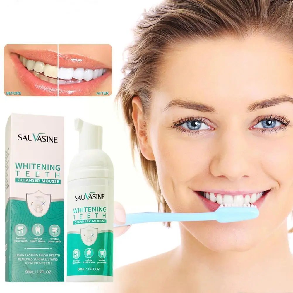 

Sdotter 50ml Teeth Whitening Mousse Deep Cleaning Remove Plaque Toothpaste Whitening Breath Fresh Stains Foam Mousse Teeth White