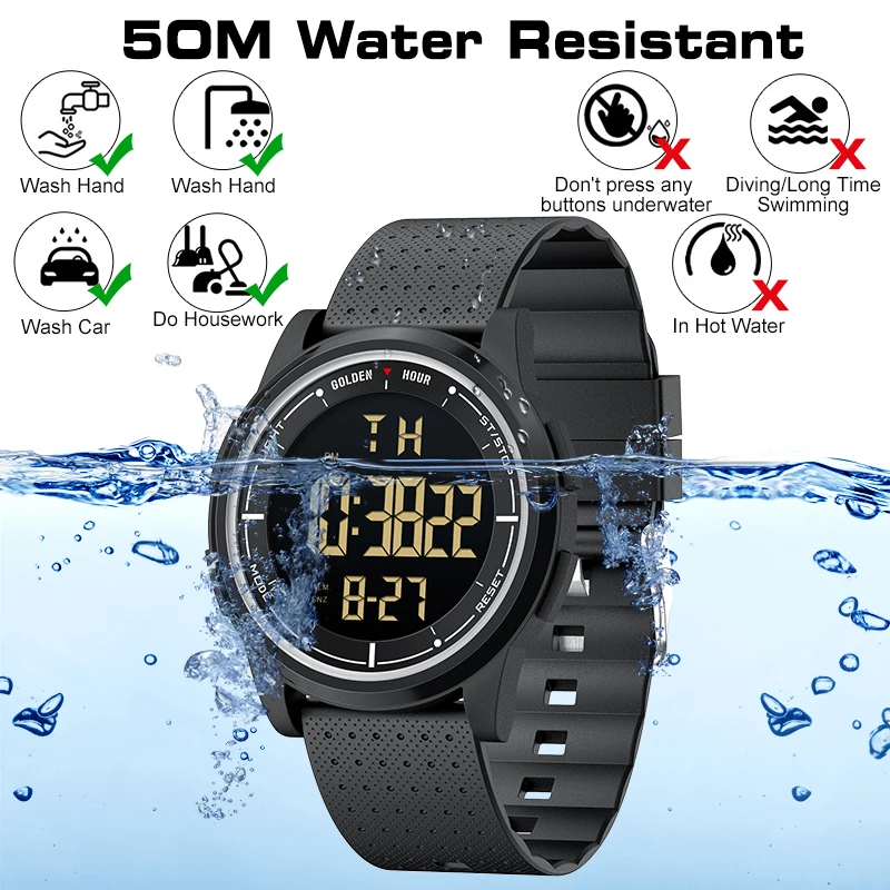Mens Watch Military Water resistant GOLDENHOUR Sport Watch Army led Digital wrist Stopwatches for male relogio masculino Watches 6
