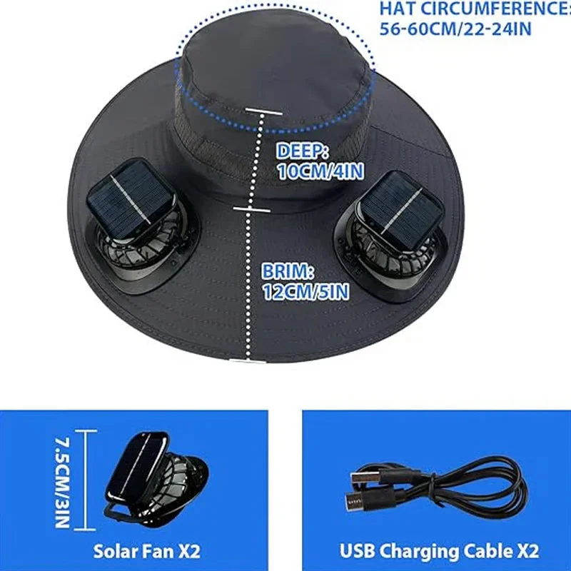 For Outdoor Camping Fishing Hiking Sunscreen Fisherman Hat Solar Fan Cap Portable Solar Charging Cap with Fan