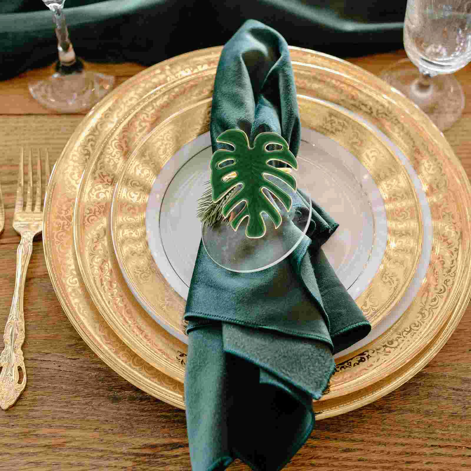 4 Pcs Green Turtle Leaf Napkin Buckle Metal Napkin Ring Wedding Party Table Decoration Banquet Rings Kitchen Dining Bar
