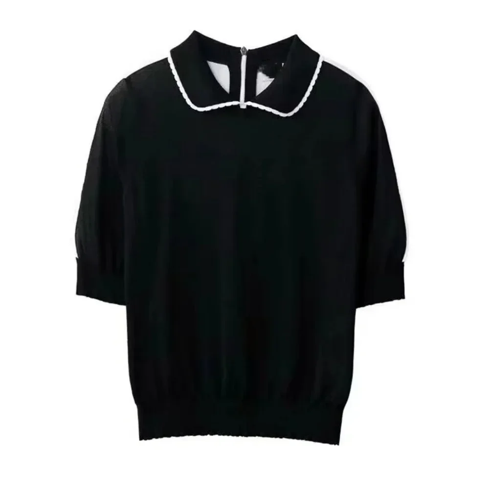 

Женский короткий пуловер Golf с волнистым отложным воротником, свитер, уличная спортивная Джерси с коротким рукавом
