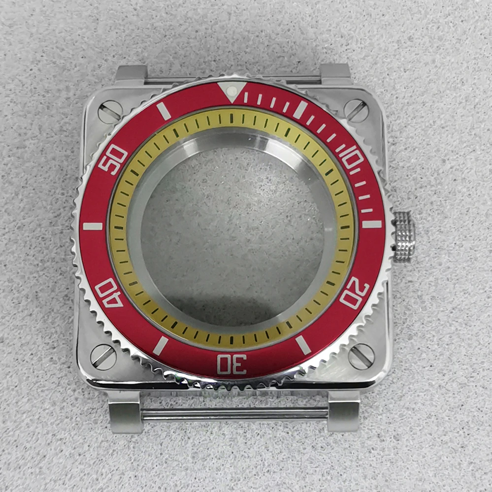 

GEERVO New 42mm NH35 Watch Case Square Stainless Steel Sapphire Crystal For NH36 Movement Yellow Shadow 100m Waterproof