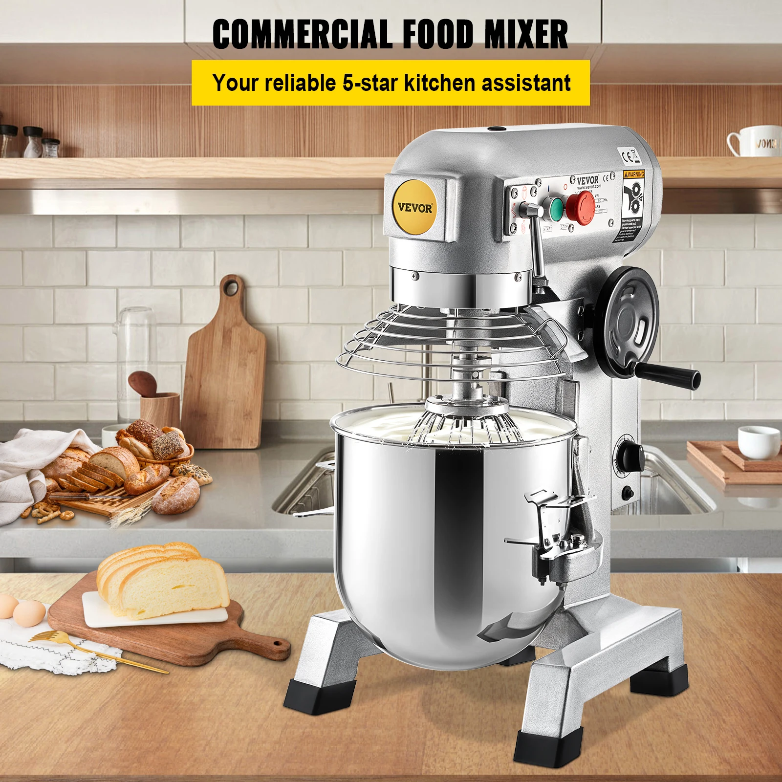 VEVOR 10/15/20/30 Qt Commercial Food Mixer with Timing Function  Stainless Steel Bowl Heavy Duty Electric Food Mixer Pizzeria 2