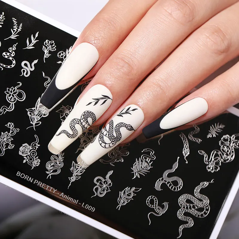 BORN PRETTY Snake Pattern Stamping Plates For Nails Stainless Steel Rectangle Nail Art Template Christmas Artist  Animal-L009