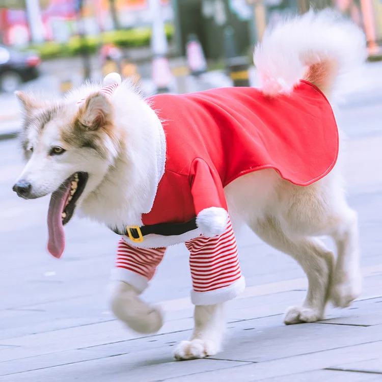 Pet Christmas Clothes Santa Claus Dog Costume Winter Puppy Coat Jacket Suit Cap Warm Cosplay Dogs Cats