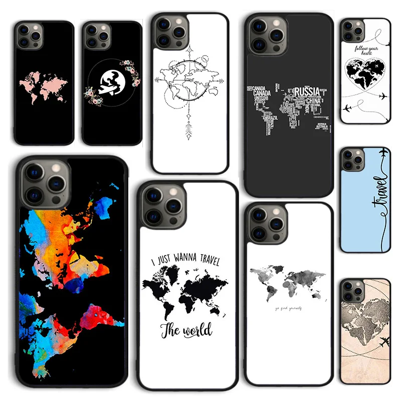 Autumu World Map Travel Just Go Cover Per Telefono Per Iphone 15 12 Mini X Xs Xr 11 13 14 Pro Max Se 2020 Apple 6S 7 8 Plus Coque