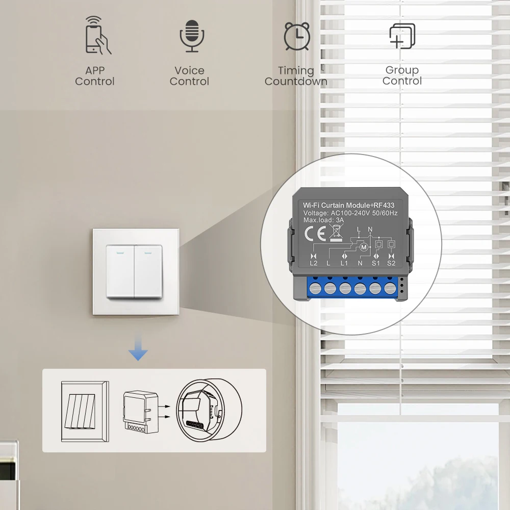 Tuya WiFi RF Smart Curtain Module for Roller Blinds and Curtains,Motorized Curta