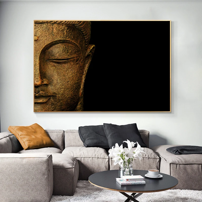 

Buddhism Head Portrait of Buddha Gold Art Posters and Prints Wall Art Decor Canvas Painting For Living Room Home Home Decoration