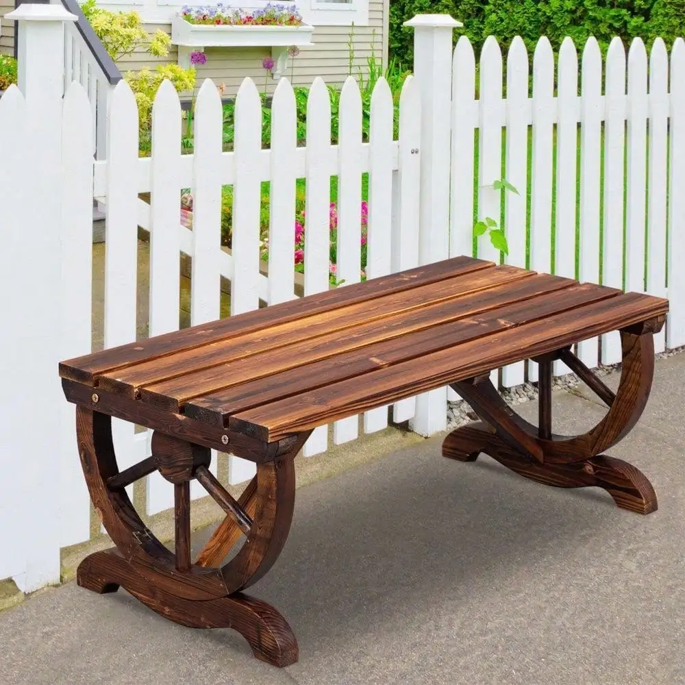 Wagon Wheel Patio Garden Bench 1