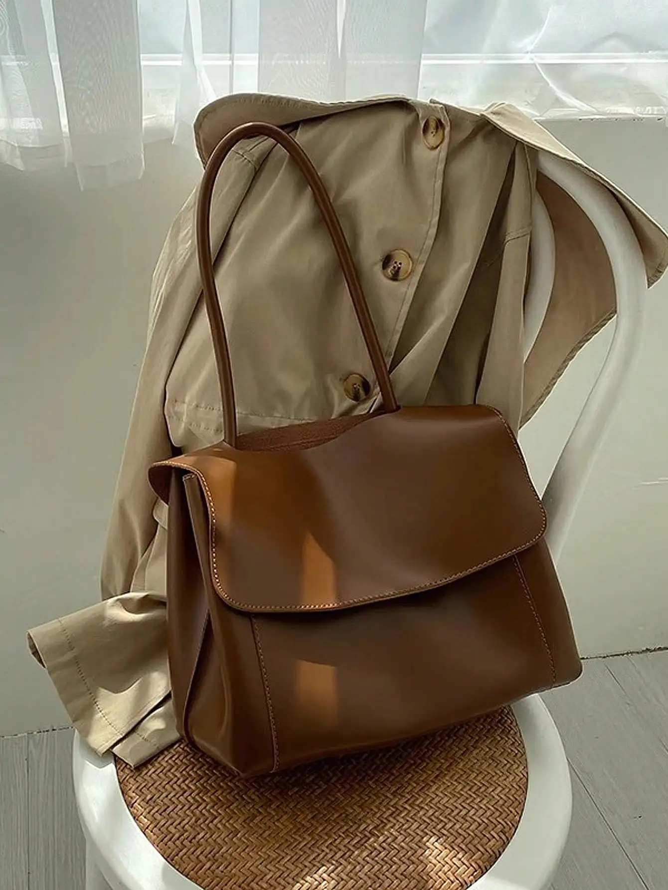 حقيبة ريترو ذات سعة كبيرة للنساء ، حقيبة كتف واحدة...