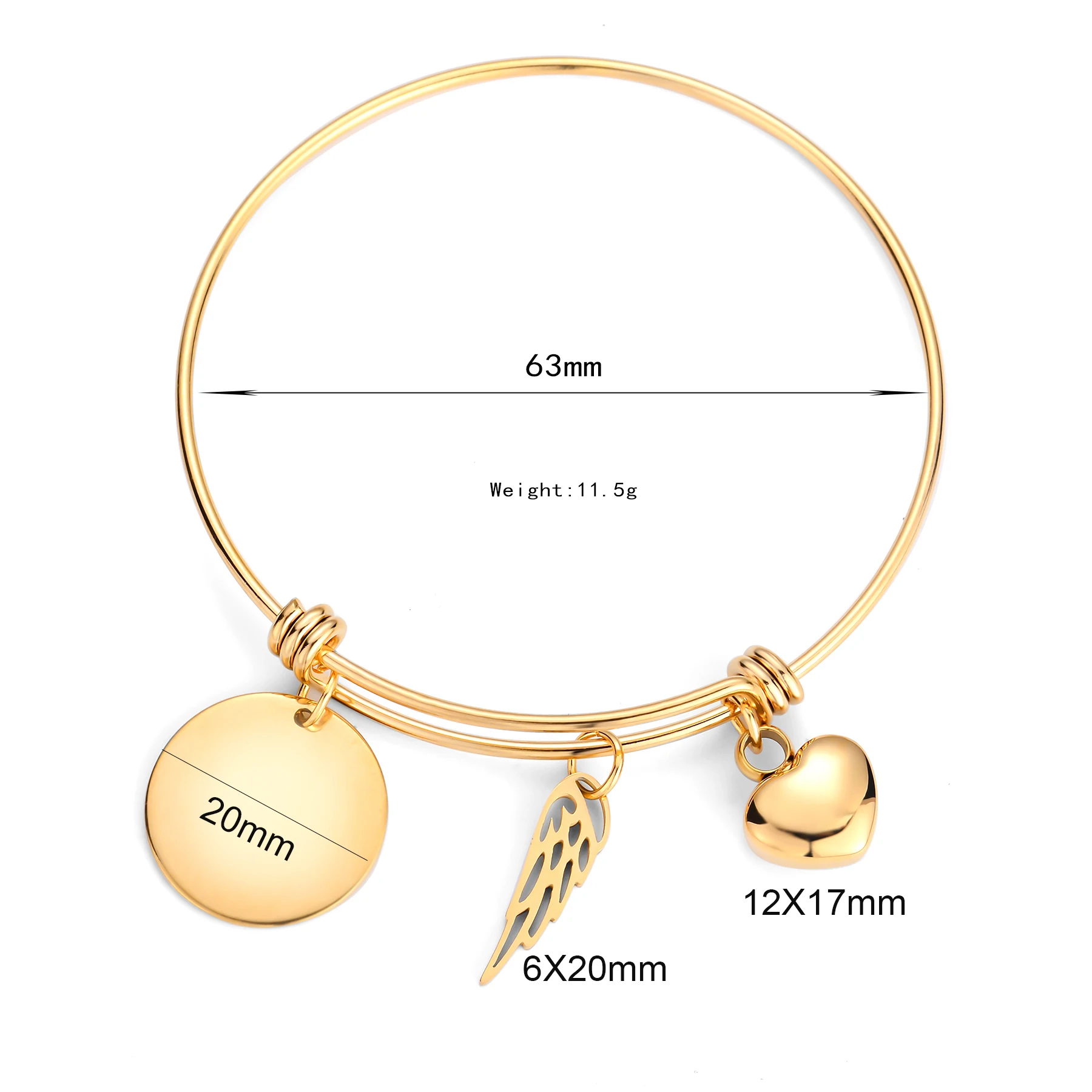 Custom Stainless Steel Mini Heart Ashes Urn Bracelet with Angel Wing Charm Engrave Round Tag Pet Photo Memorial Bangles Jewelry 4