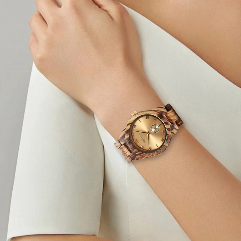 Wooden Watches for Women Quartz Luxury Fashion Casual Wristwatch Chronograph Clock Folding Buckle Strap Watch