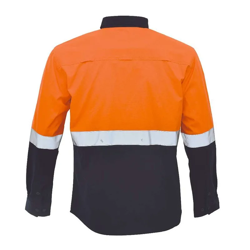 Hi Vis 긴팔 작업복 셔츠, 주머니가 있는 남성용 안전 작업 셔츠, 전면 100% 코튼 버튼