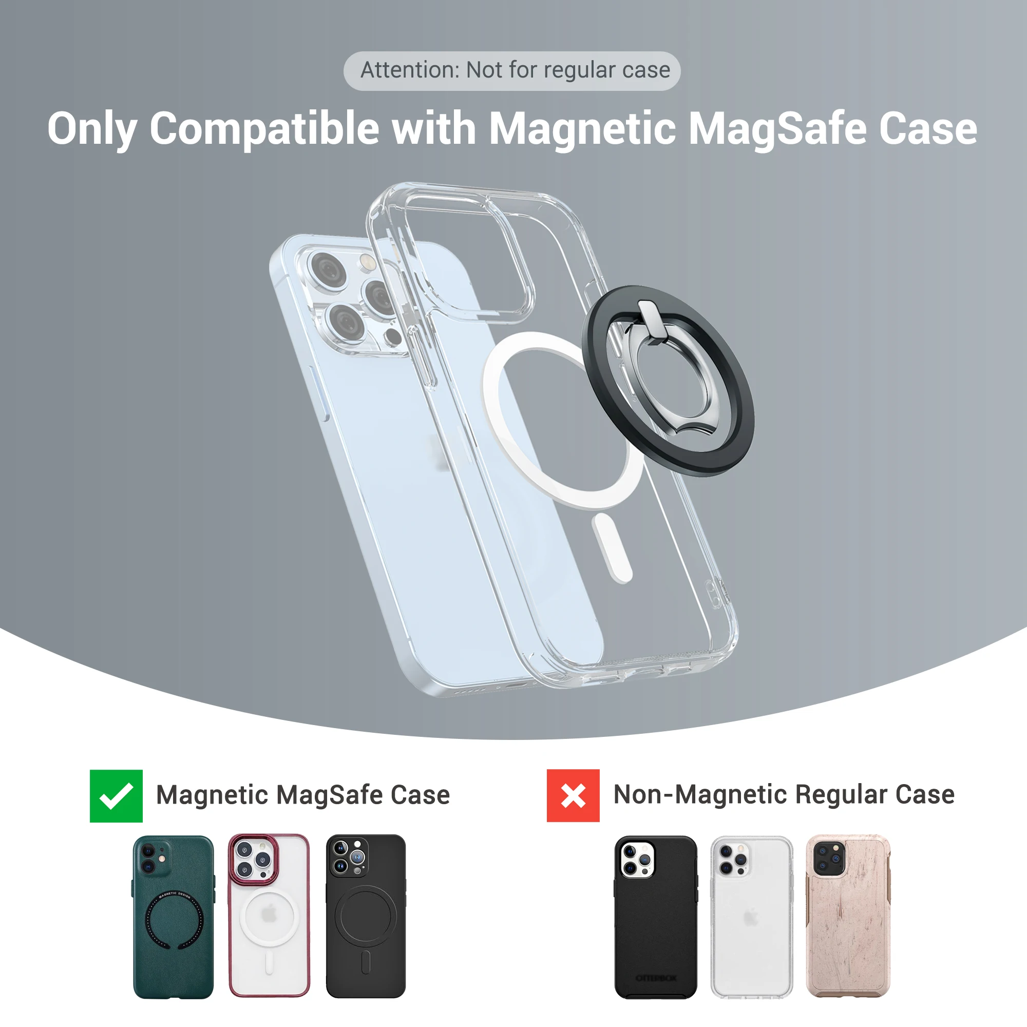 iPhone 12 13 14 15 16 Pro/Pro Max Magsafe 탈착식 휴대폰 금속 링 버클과 호환되는 자기 휴대폰 링 홀더