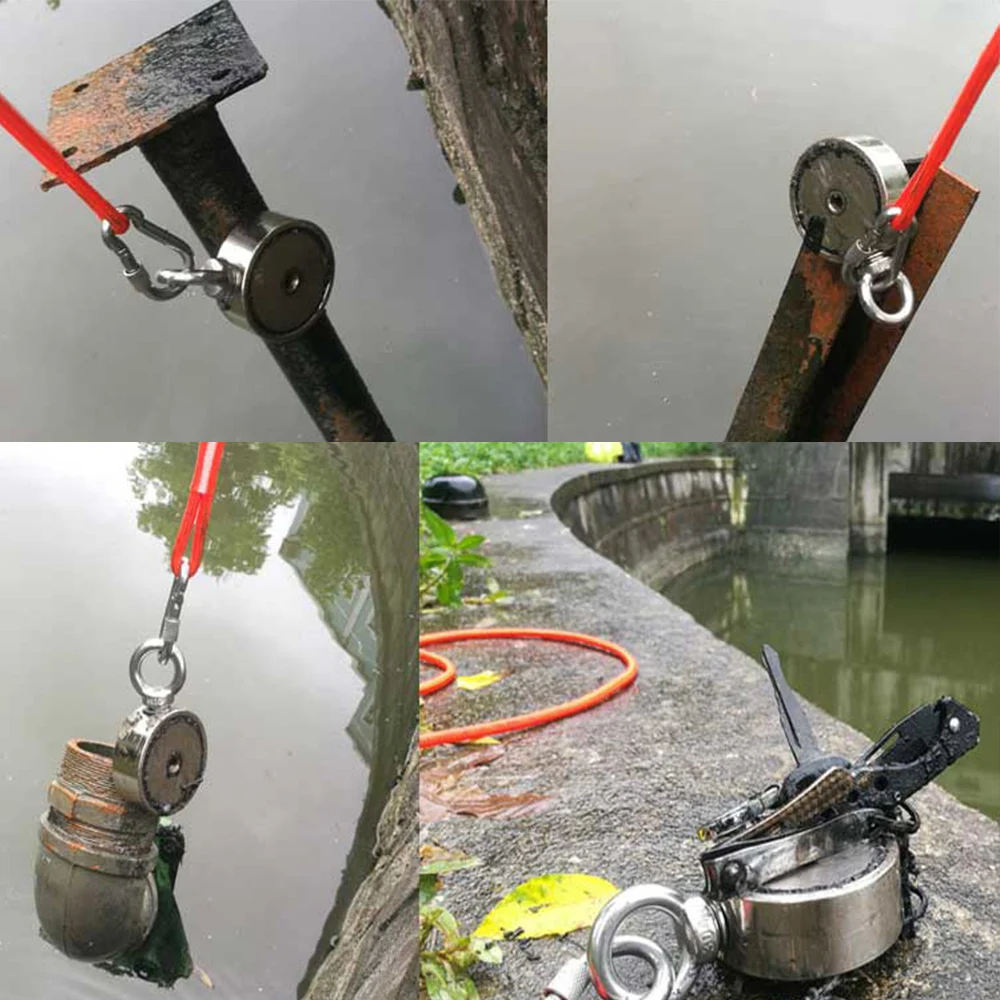 Neodymium Round Magnet Set Two Sided Fishing Detecting Metal 15m Rope 280kg 360KG 500KG 700KG