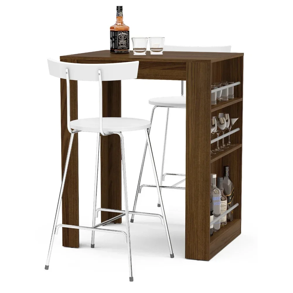 1Fashionable bar table with brown finish and wine storage cabinet wine bar cabinet