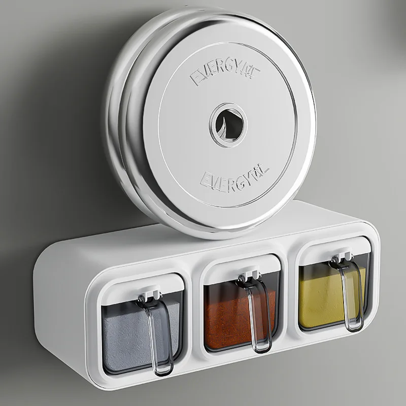 Wall Mount Spice Rack Organizer Sugar Bowl Salt Shaker Seasoning Container Kitchen Supplies Storage Set Spice Boxes_voghion.com