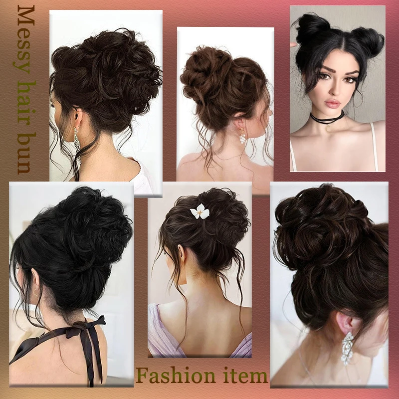 LUPU Messy hair Strands Naturally Curly Ponytails Fluffy Donuts Upright hair Strands Messy hair Strands are Suitable for Women