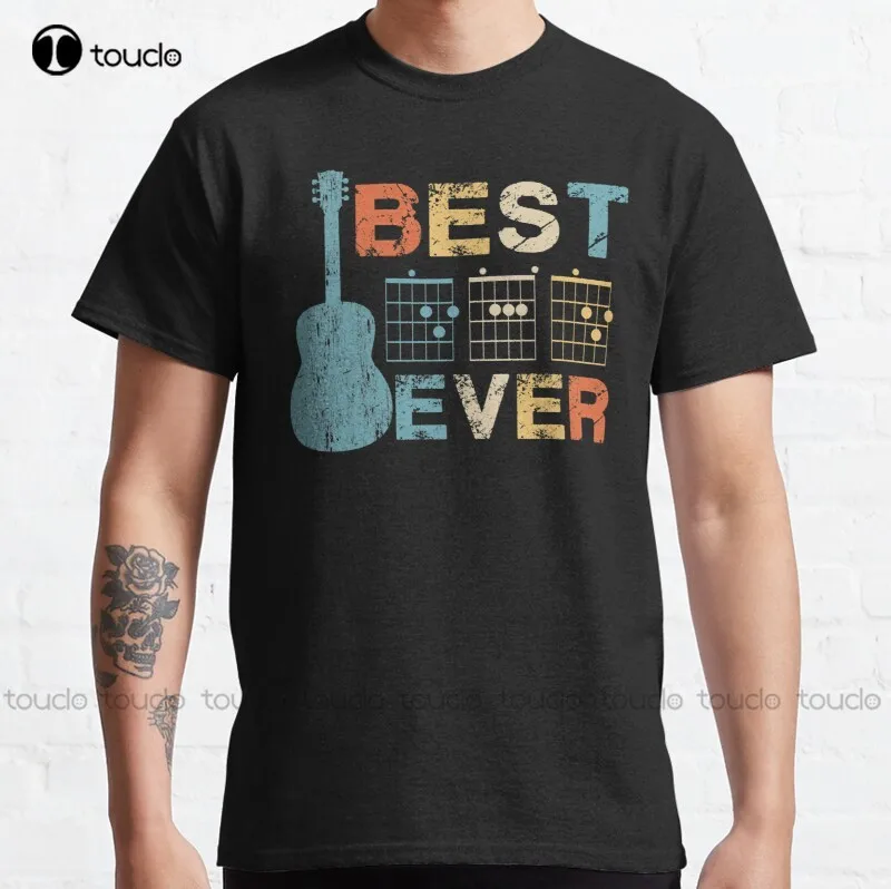 

New Best Dad Ever Guitar Chords Musician Funny Fathers Day Gift Idea Tshirt Classic T-Shirt Cotton Tee Shirt Fashion Funny New