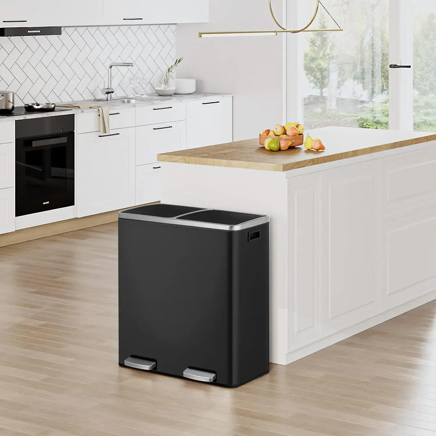 Dual Step Trash Can, 16 Gallon (30L) Stainless Steel Garbage Can with 2 Soft-Close Lid and 2 Removable Inner Wastebasket, Bin 3
