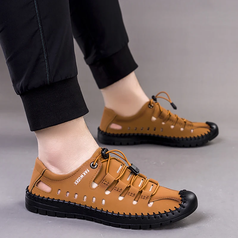 Fashion Casual Sandals PU Leather Men's Hollow Out Shoes Size 39-44