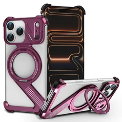 Magnetic Aluminum Alloy Frameless Shockproof Phone Case with 360° Ring Stand - iPhone 16 Pro Max (Cherry red)