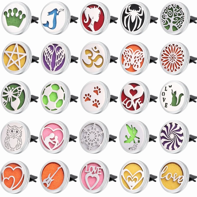 

New Jewelry Aromatherapy Car Perfume Diffuser 30mm Magnetic Aroma Diffuser Locket Car Air Freshener Vent Clip + 10pcs Pad