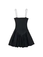 Women's Patchwork Ribbed Poplin Puff Mini Dress, Straight Neck, Thin Straps, Female Dresses, Sexy Fashion - Image 5