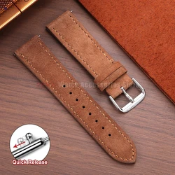 Premium Suede Leather Watch Strap with Contrast Stitching and Quick Release - 22mm (Brown)