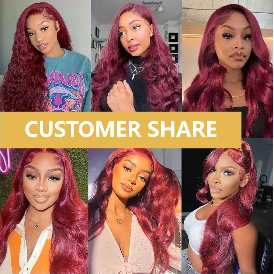 99J Burgundy Lace Frontal Wig 13x6 Body Wave Lace Front Wig HD Transparent Lace Frontal Wig Human Hair Pre Plucked 99j Red Color 3