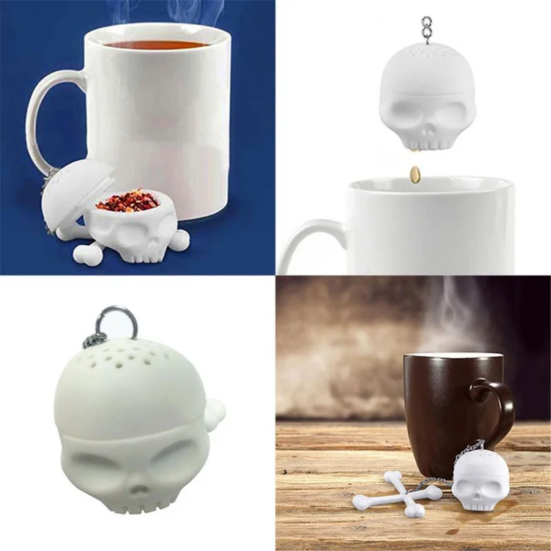 tea infuser tea strainer tea filter Creative Skull Head Shape Silicone Tea Infuser Tea Strainer Bag Scented Reusable Cartoon Model Brewing Kitchen Tool