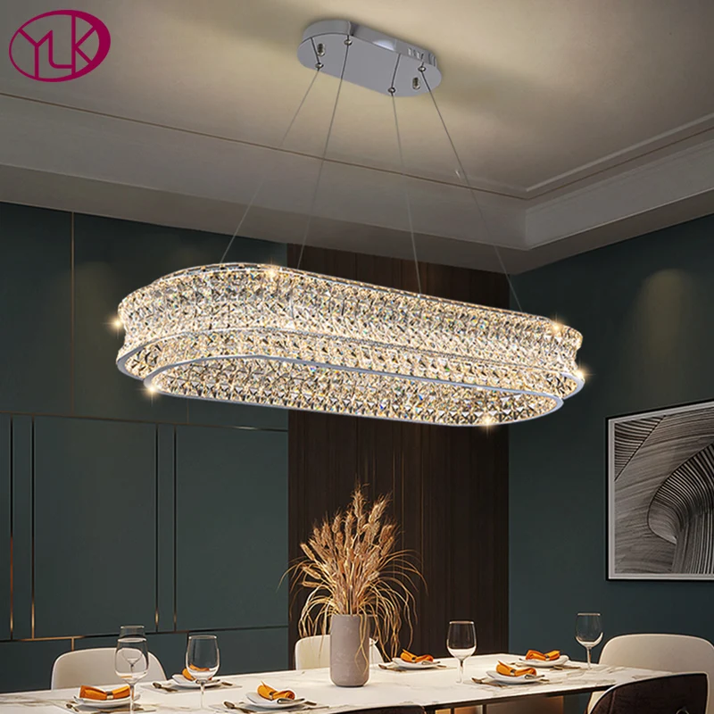 

Modern dining room led chandelier luxury kitchen island hanging crystal light fixture home decor chrome/gold cristal lustre