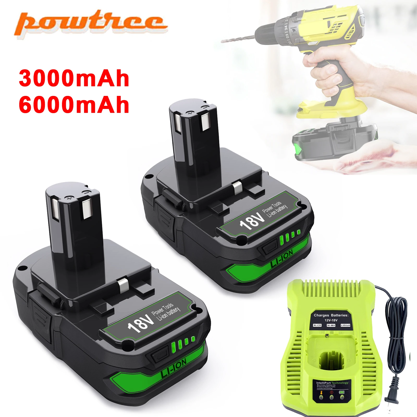 Batteria Ricaricabile 6.0Ah 3.0Ah 18V Per Ryobi One 18V Batteria Al Litio Per Strumenti Ryobi P107 P105 P104 P103 P102 P108 Bcl1418