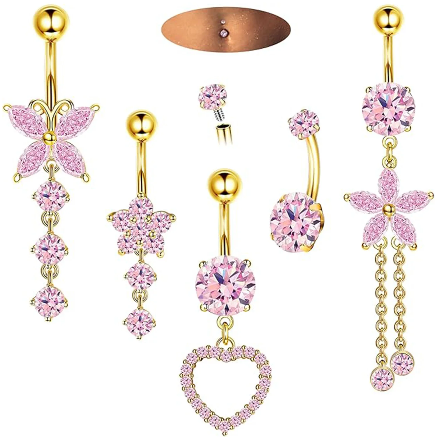 Belly Button Piercing Rings for Women Surgical Stainless Steel with Cute CZ Flower Dangle Navel Piercing Jewelry Bobisty 14G