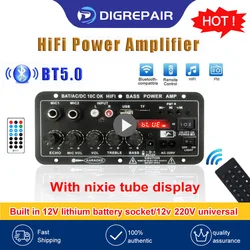 200W Digital Bluetooth Amplifier 12V Board Stereo Heavy Bass Adjustment Professional Dual Microphone Karaoke Amplifiers Speaker