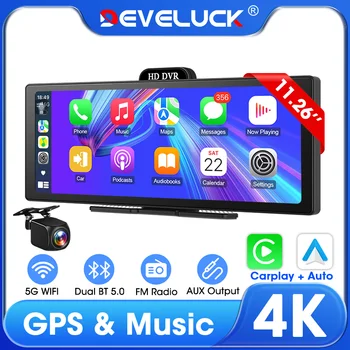 Develuck nuevo 11,26 ''4K coche DVR inalámbrico CarPlay Android Auto reproductor Multimedia IPS pantalla táctil Bluetooth grabadora de vídeo FM AUX 1