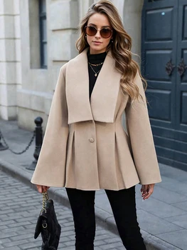 Manches évasées manteaux solides pour femme automne hiver femme vêtements grand col plissé femme manteau tenues nouveau dans les vêtements d'extérieur
