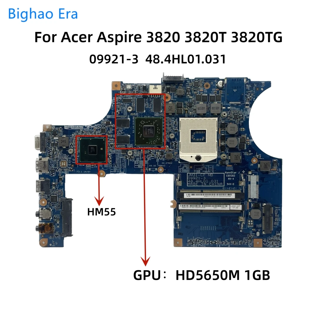 Placa-mãe do Portátil para Acer Aspire 3820 3820t 3820tg Chipconjunto Hm55 Hd5650 Gb-gpu Ddr3 099213 48.4hl01.031 Mb. Pv0.9 001