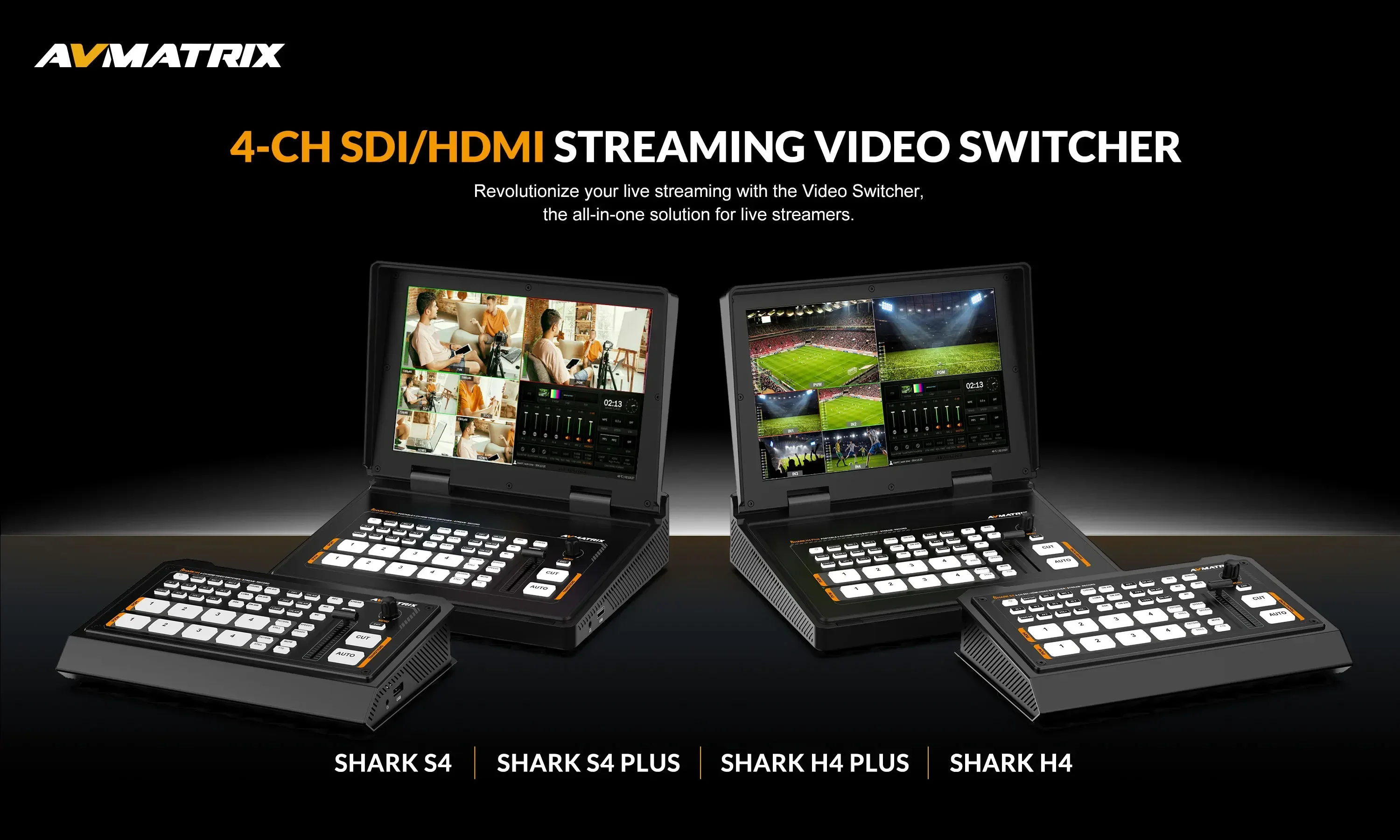 AVMATRIX 4-Channel SDI/HDMI Streaming Video Switcher SHARK H4/S4 H4/S4 Plus With