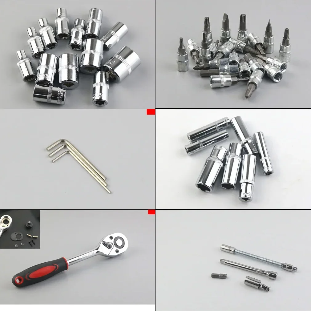 Motorcycle 46pcs 1/4 Inch Drive Socket Ratchet Wrench Set Complete Car Repair Kit for Auto and Bicycle Maintenance Tools