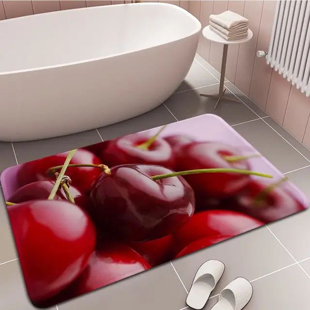 Cseresznye Gyümölcs Nyomtatott Flanel Padlószőnyeg Fürdőszoba Dekoráció Szőnyeg Nem Csúszás A Nappali Konyhájához - Image 3