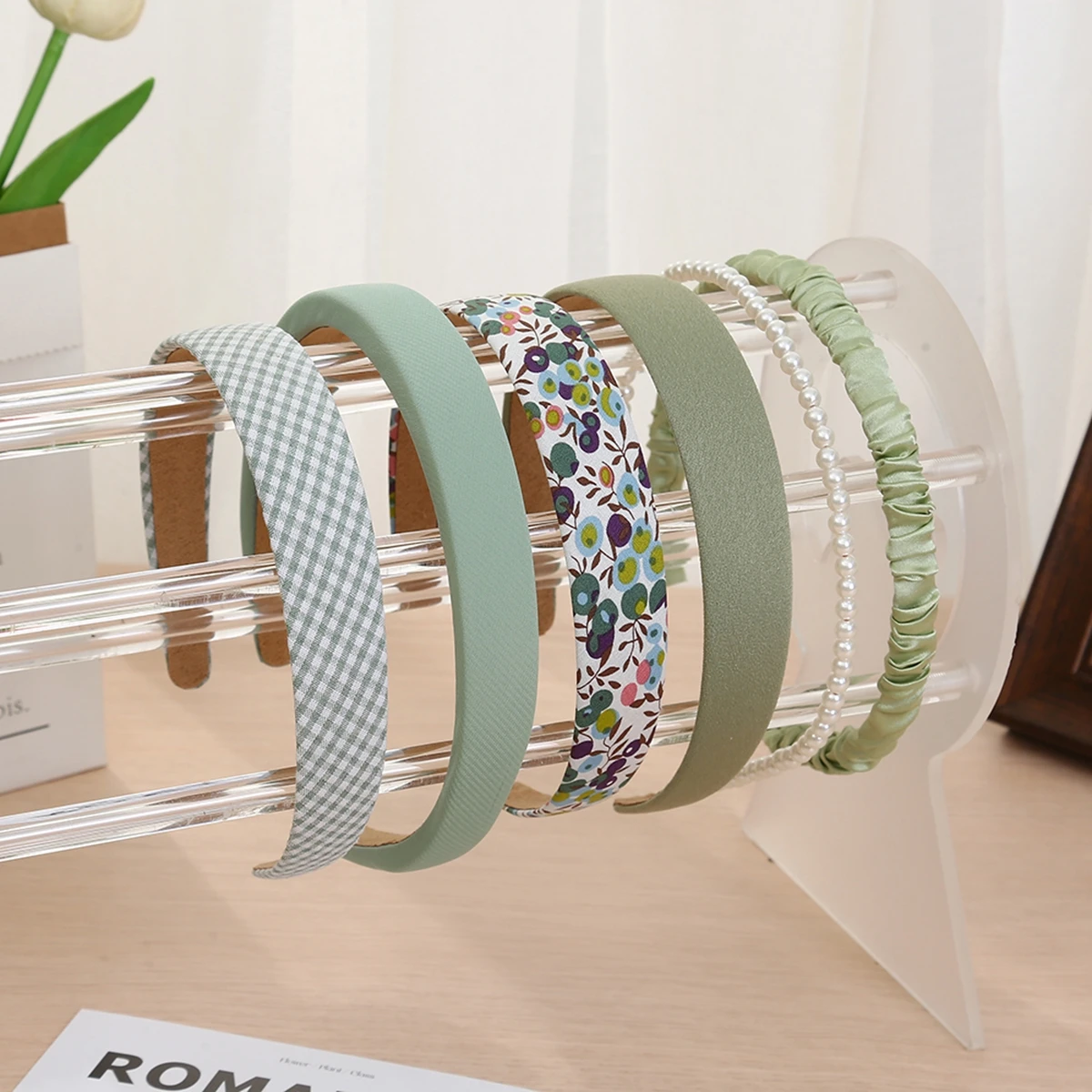 6-teilige, elegante und stilvolle bedruckte karierte Stirnbänder mit breiter Krempe für Haarschmuck für Mädchen und Frauen, geeignet für Outdoor-Bekleidung, Sch – Detail 8