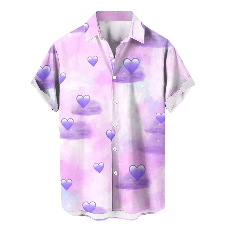 thumbnail image 1 of Camisas casuales con estampado de amor en 3D para hombre, camisa de playa de estilo hawaiano de manga corta a la moda, ropa de gran tamaño para hombre, 1 of 5