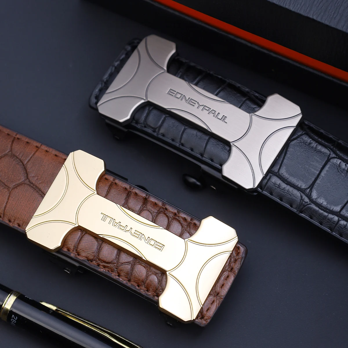 Men's Premium PU Leather Belt with Automatic Sliding Buckle - Business Style