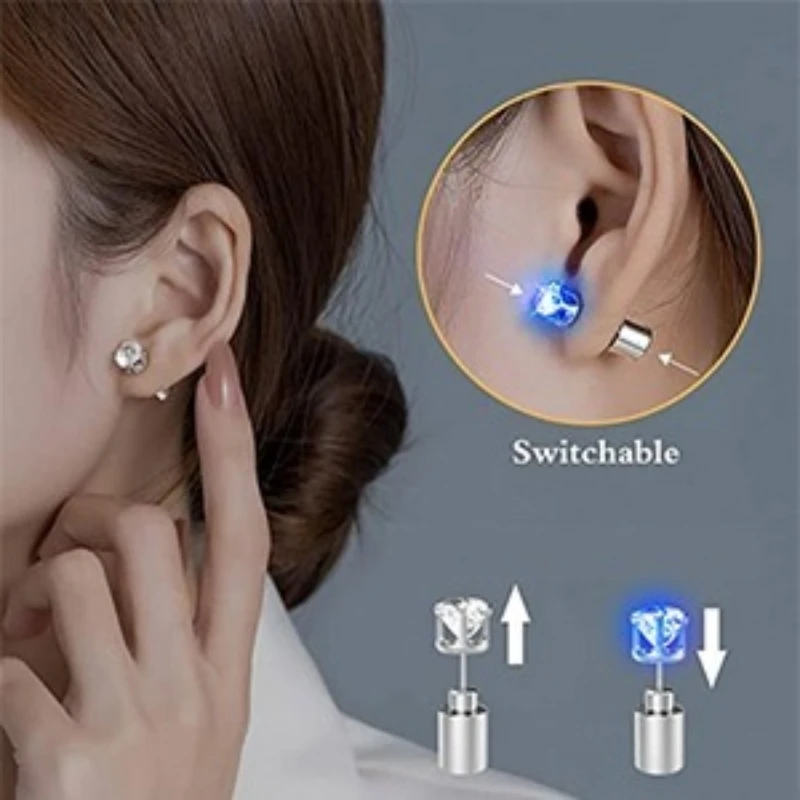 1PC LED Earrings Glowing Light Up Diamond Crown Ear Drop Pendant Stud Stainless Multi-color for Party Christmas Halloween Gift