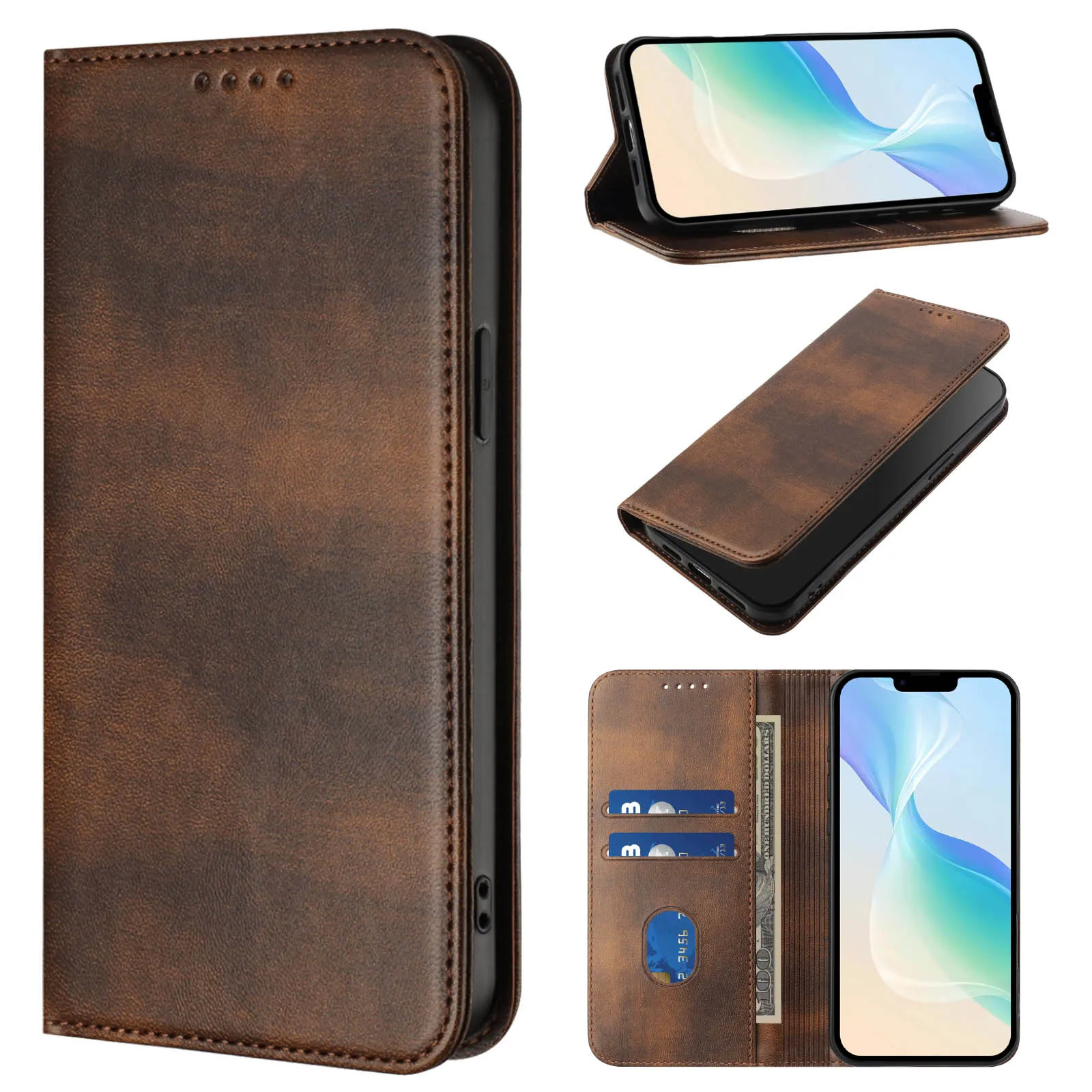 Magnetic Leather Flip Stand Wallet Case - Premium Phone Back Cover