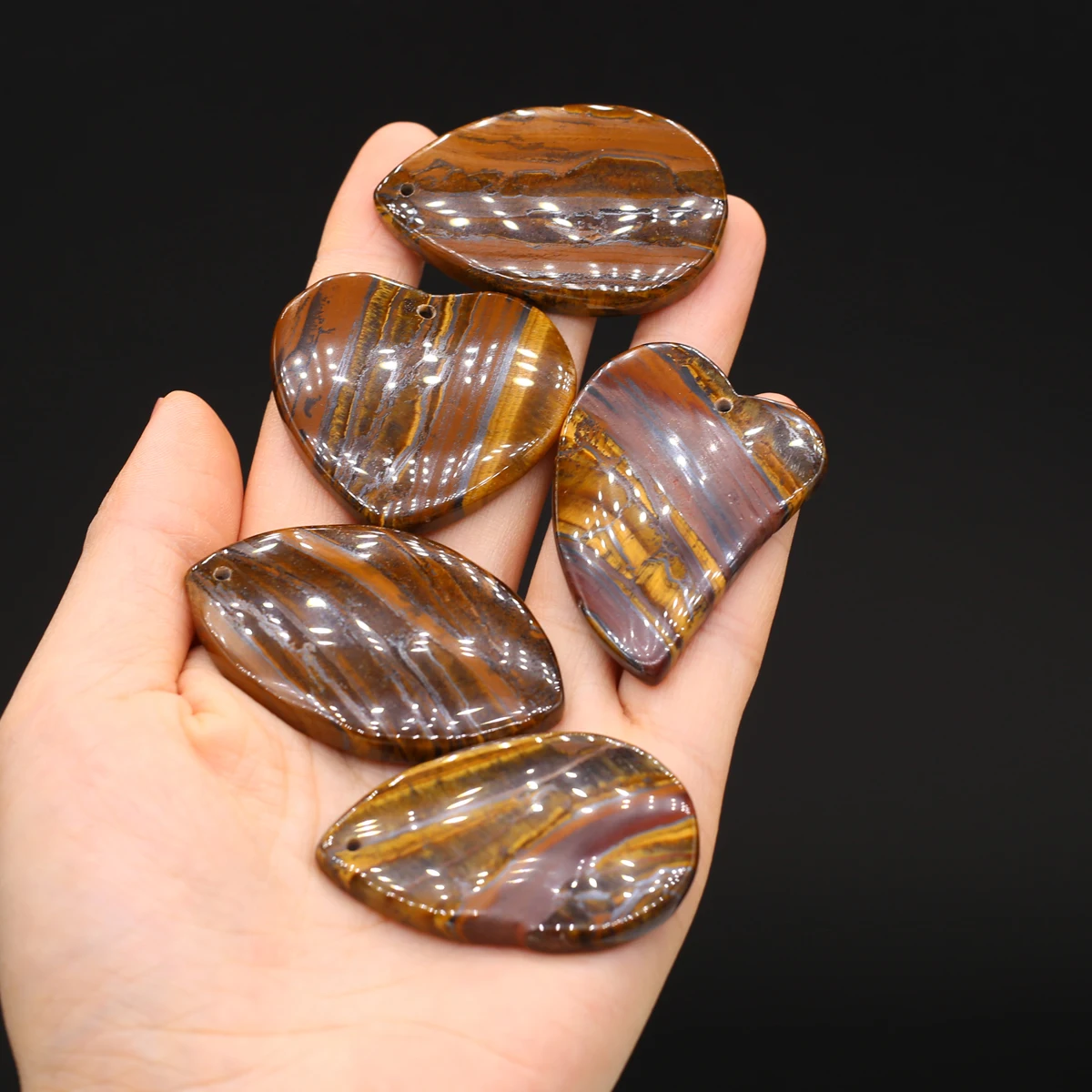5pcs/lot Natural Tiger Eye Stone Bead Set Heart Water Drop Shape Loose Beads for Making DIY Jewerly Necklace Earrings Decor