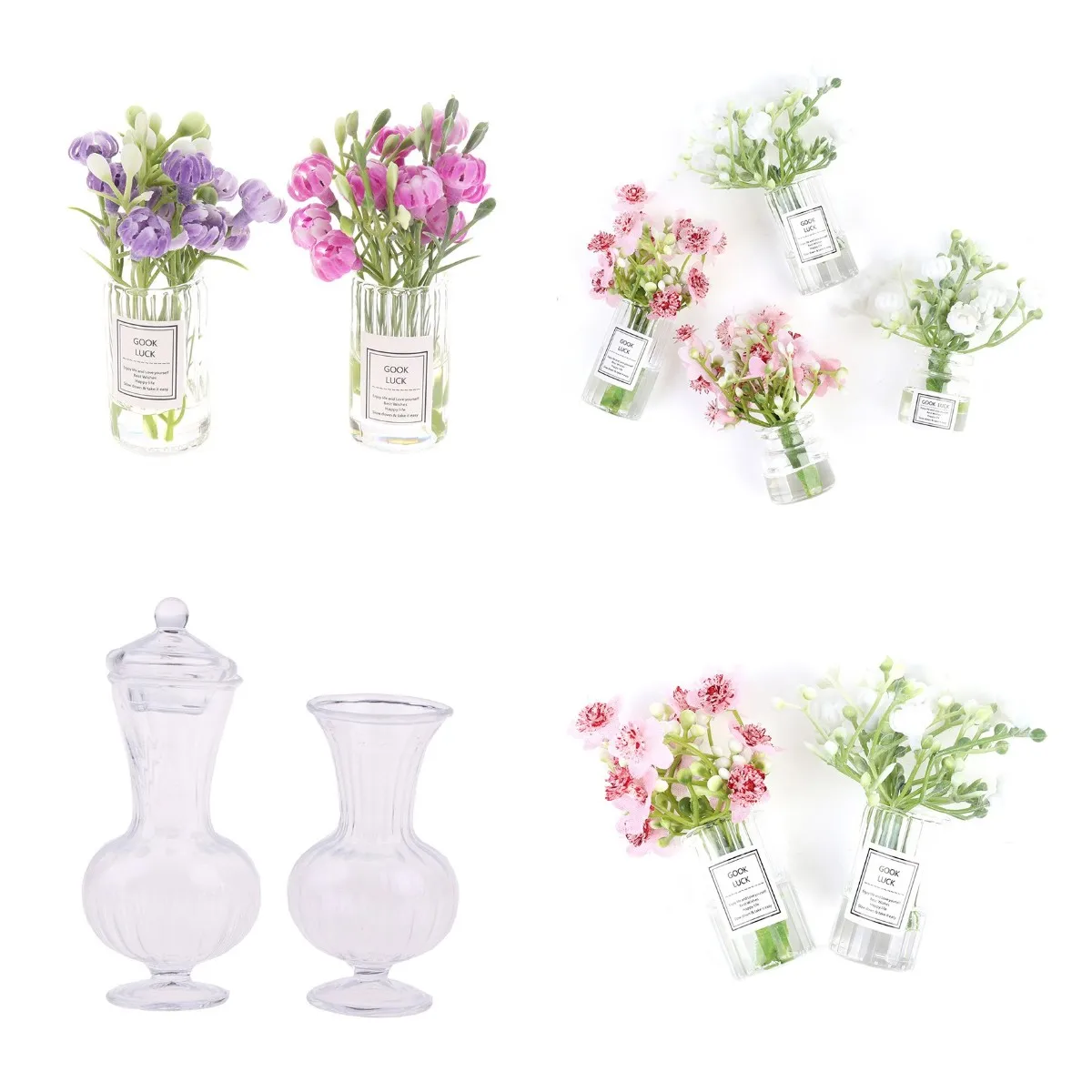 Mini Flower Bottle Wind Chimes Style Decor Glass Vase Hanging Vase With Home Decor Flower Plant Dollhouse Miniature 3