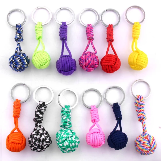 Military Parachute Woven Rope Ball Keychain Paracord Lanyard Key Ring Monkey Fist Key Chains Outdoors Survival Tool Jewelry