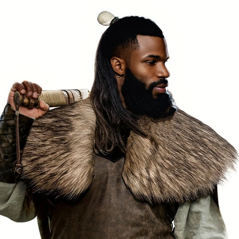 Châle En Fausse Fourrure Viking - Armure D'Épaule Médiévale Pour Cosplay, Renaissance - Marron, Taille Unique
